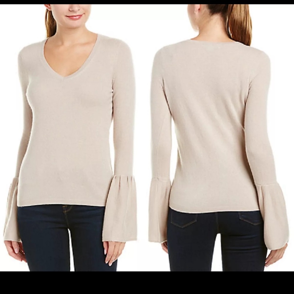 Christopher Fischer 100% cashmere pale pink bell sleeve v-neck sweater S